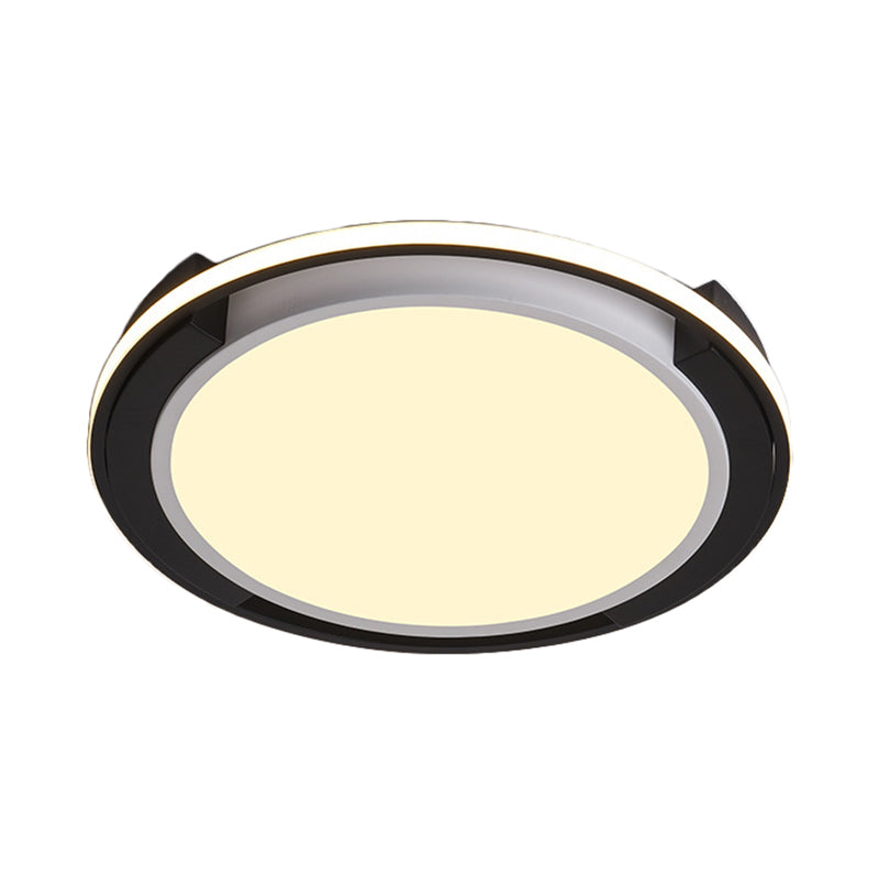 Contemporary Black Round Led Flush Mount Light Fixture - 19/22 Wide White/Warm Frosted Diffuser