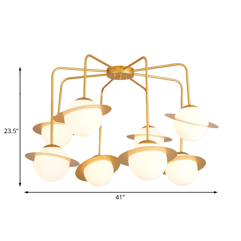 Contemporary Metal Radial Chandelier With 8 Lights - Gold/Chrome Led Ceiling Lamp And Glass Globe