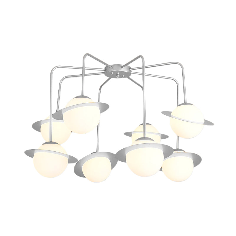 Contemporary Metal Radial Chandelier With 8 Lights - Gold/Chrome Led Ceiling Lamp And Glass Globe