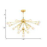 Sputnik Metal Chandelier Pendant - Modern Gold Led Hanging Light Fixture With Clear Glass Bulb
