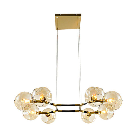 Modern Metal Branch Chandelier Pendant Lamp With Amber Glass Ball Shade