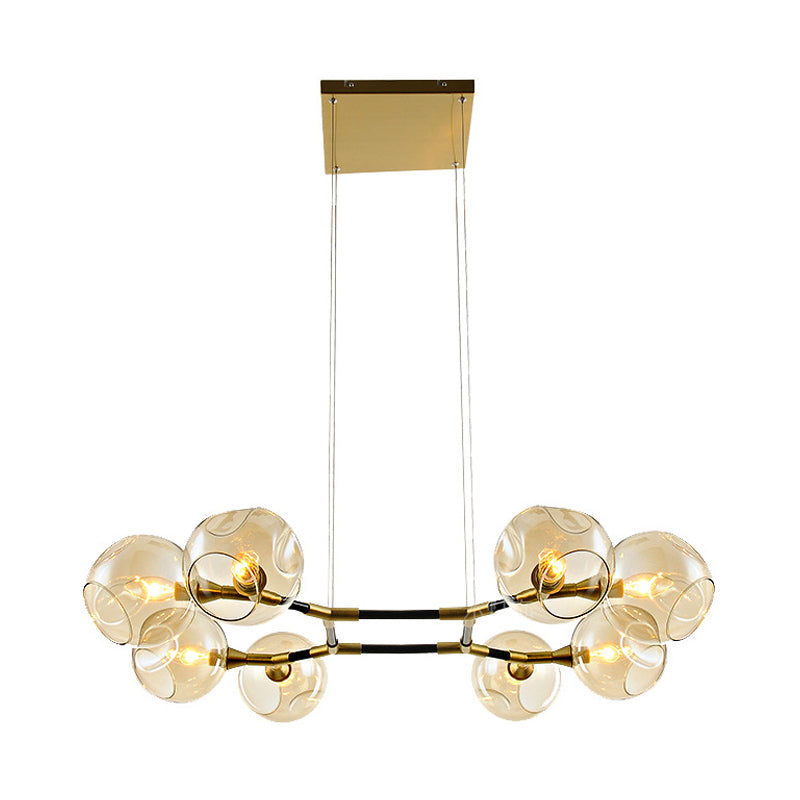 Modern Metal Multi-Light Branch Chandelier Pendant Lamp With Amber Blown Glass Ball Shade