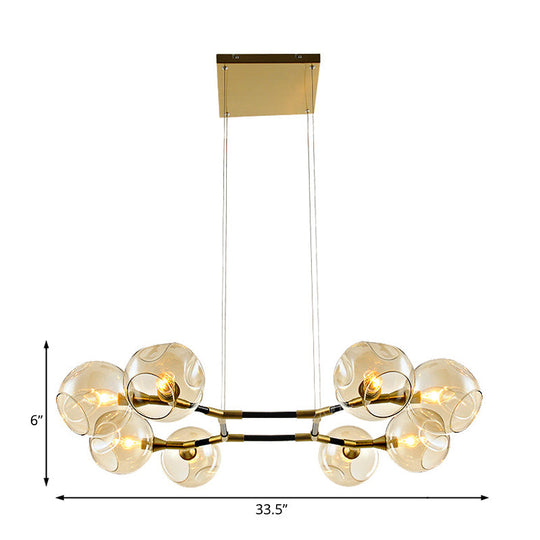 Modern Metal Branch Chandelier Pendant Lamp With Amber Glass Ball Shade