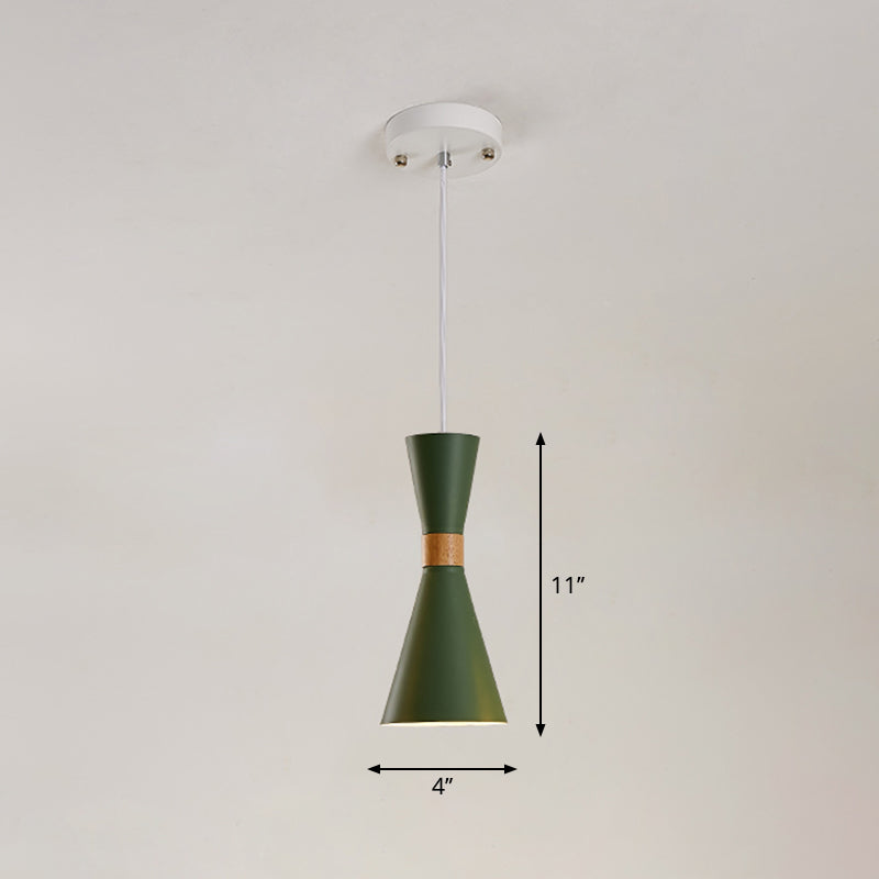 Nordic Metallic Hourglass Pendant Light - Stylish 1-Light Bedside Hanging Ceiling Fixture Green