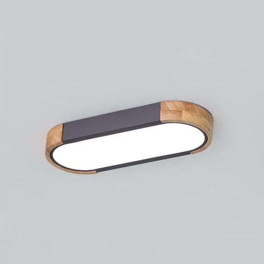 Minimalist Led Flush Mount Ceiling Light: Grey Wood Accent Oblong Shape / 14’ Warm