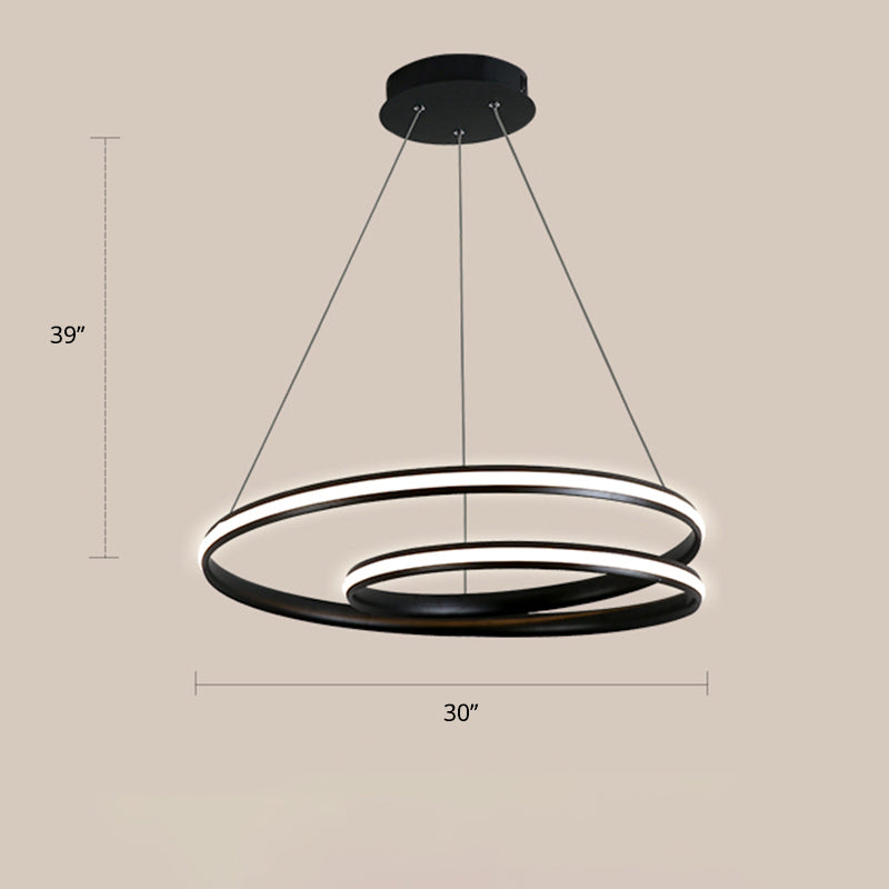 Aluminum Led Chandelier Light - Loop Shaped Minimalist Dining Room Suspension Lamp Black / 30’ Warm