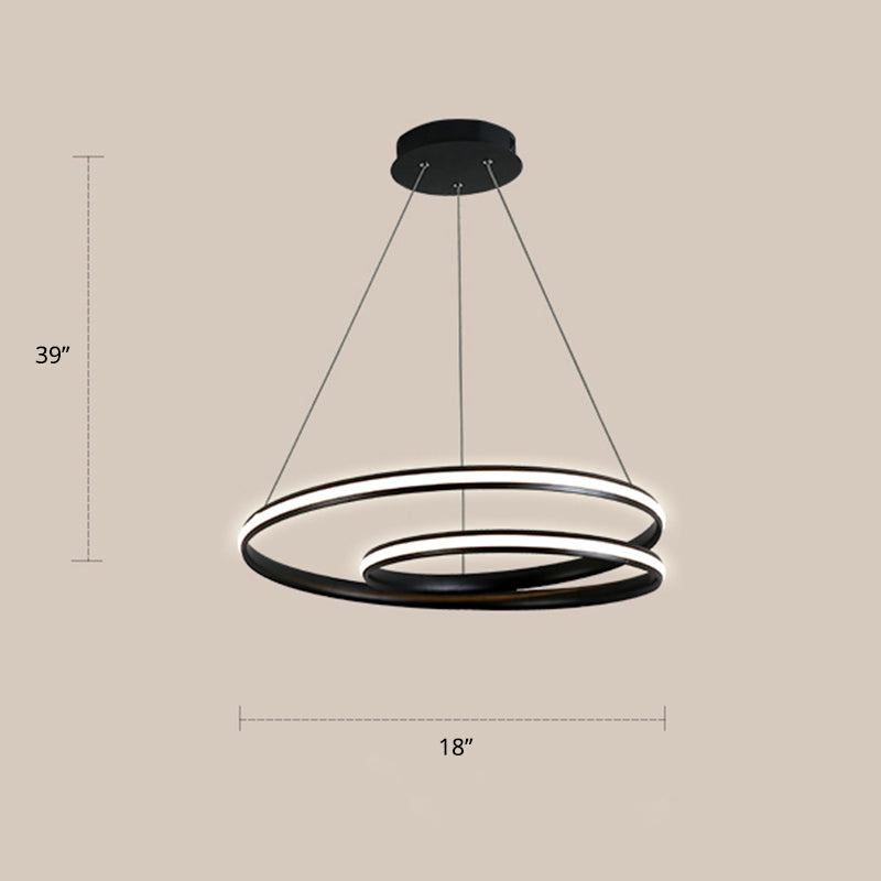 Aluminum Led Chandelier Light - Loop Shaped Minimalist Dining Room Suspension Lamp Black / 18’ Warm