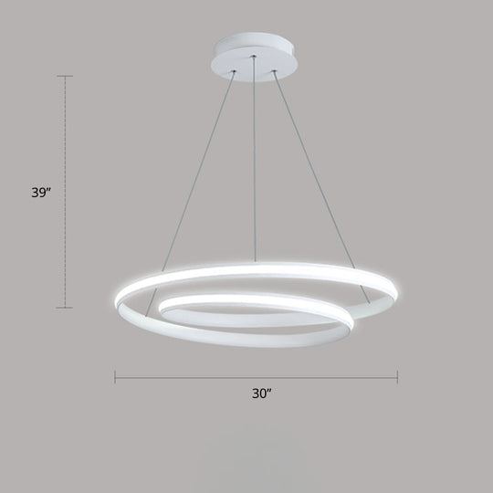 Aluminum Led Chandelier Light - Loop Shaped Minimalist Dining Room Suspension Lamp White / 30’