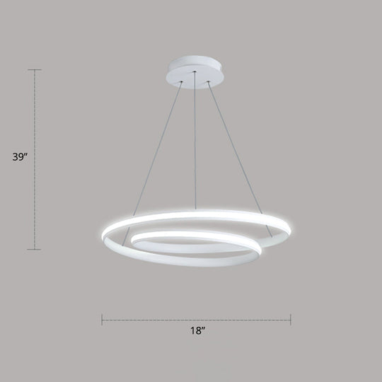 Aluminum Led Chandelier Light - Loop Shaped Minimalist Dining Room Suspension Lamp White / 18’