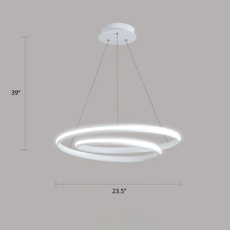 Aluminum Led Chandelier Light - Loop Shaped Minimalist Dining Room Suspension Lamp White / 23.5’