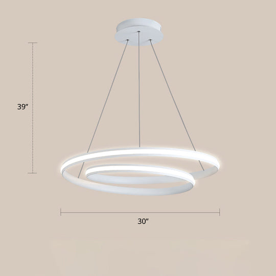 Aluminum Led Chandelier Light - Loop Shaped Minimalist Dining Room Suspension Lamp White / 30’ Warm