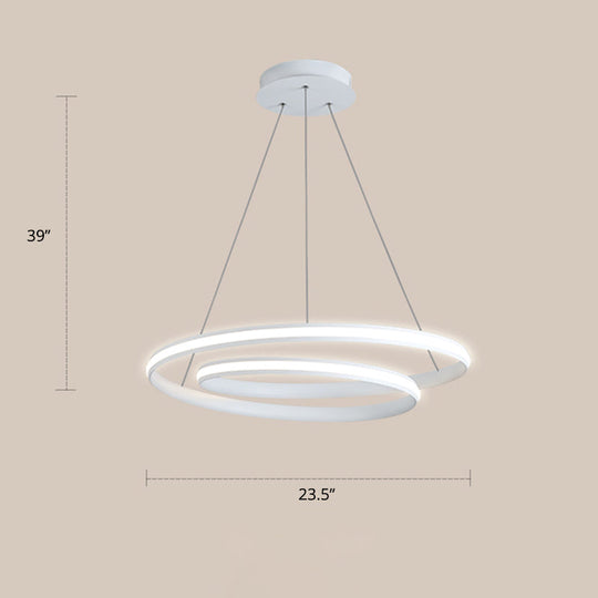 Aluminum Led Chandelier Light - Loop Shaped Minimalist Dining Room Suspension Lamp White / 23.5’