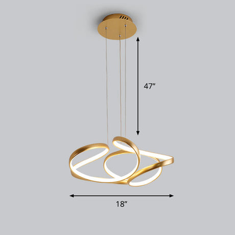 Modern Gold Led Chandelier For Restaurants - Metal Twist Design / 18 White