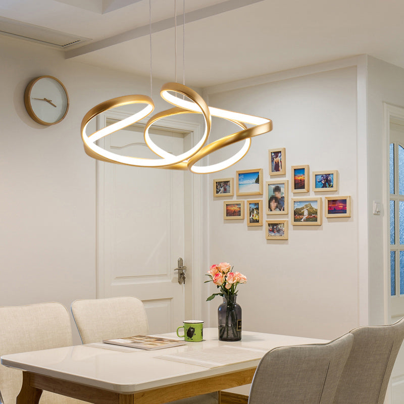 Gold Metal Twisty Led Chandelier - Simple Style Hanging Lamp For Restaurants