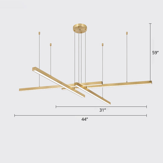 Sleek Bar-Shaped Led Chandelier | Simplicity Metal Ceiling Light For Living Room 4 / Gold White