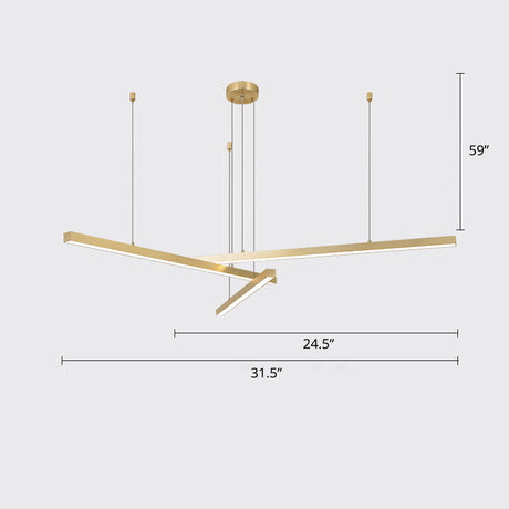 Sleek Metal Led Chandelier For Living Room Ceiling 3 / Gold Warm