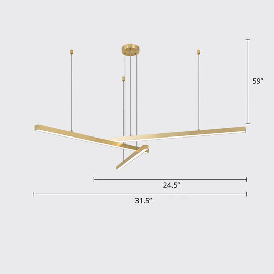 Sleek Bar-Shaped Led Chandelier | Simplicity Metal Ceiling Light For Living Room 3 / Gold Third Gear
