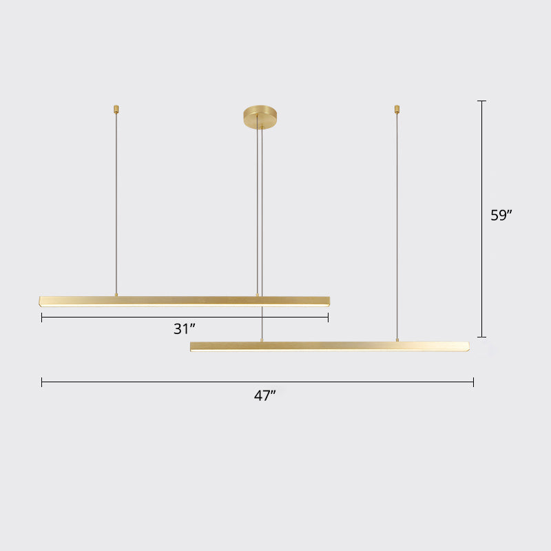 Sleek Bar-Shaped Led Chandelier | Simplicity Metal Ceiling Light For Living Room 2 / Gold White