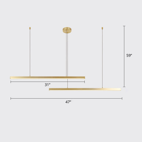 Sleek Bar-Shaped Led Chandelier | Simplicity Metal Ceiling Light For Living Room 2 / Gold White