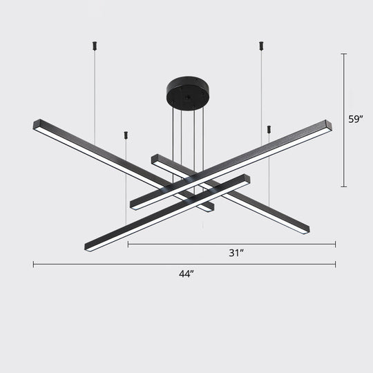 Sleek Bar-Shaped Led Chandelier | Simplicity Metal Ceiling Light For Living Room 4 / Black Warm