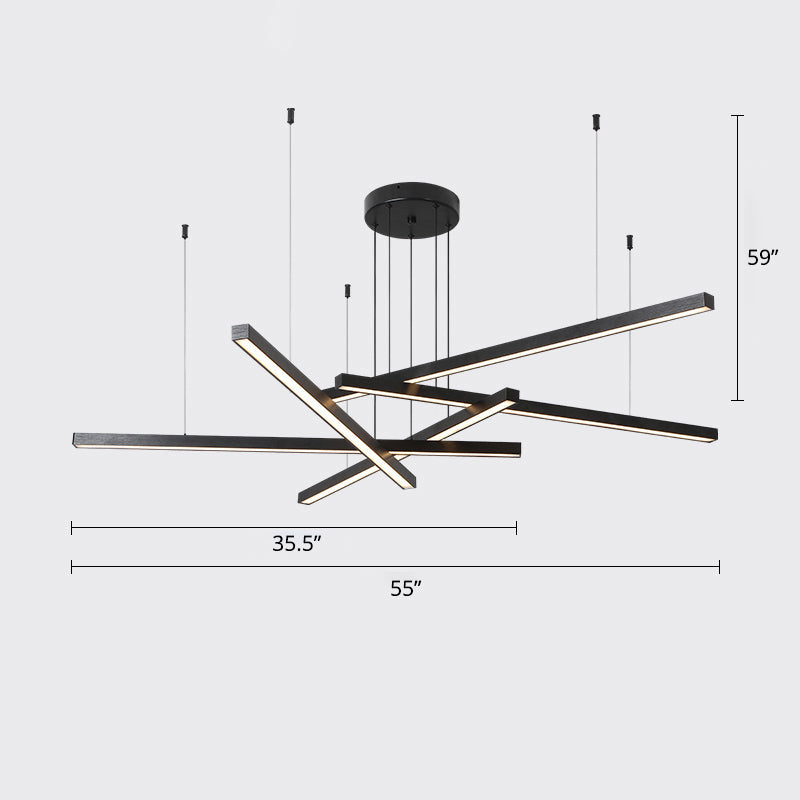 Sleek Bar-Shaped Led Chandelier | Simplicity Metal Ceiling Light For Living Room 5 / Black Third