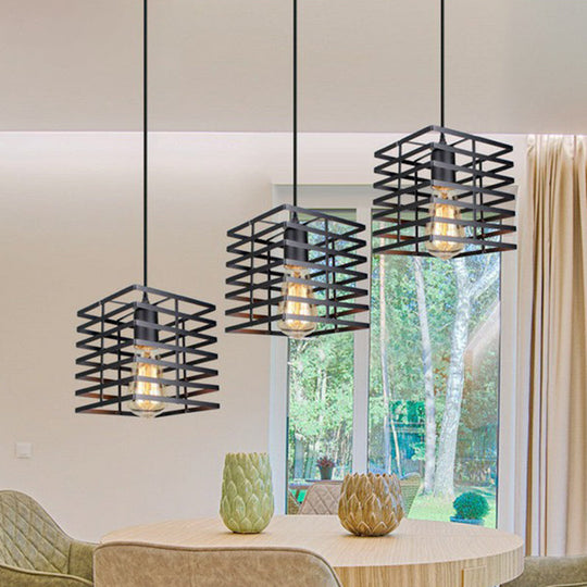 Farmhouse 1-Light Black Iron Cage Pendant Dining Room Lamp / D