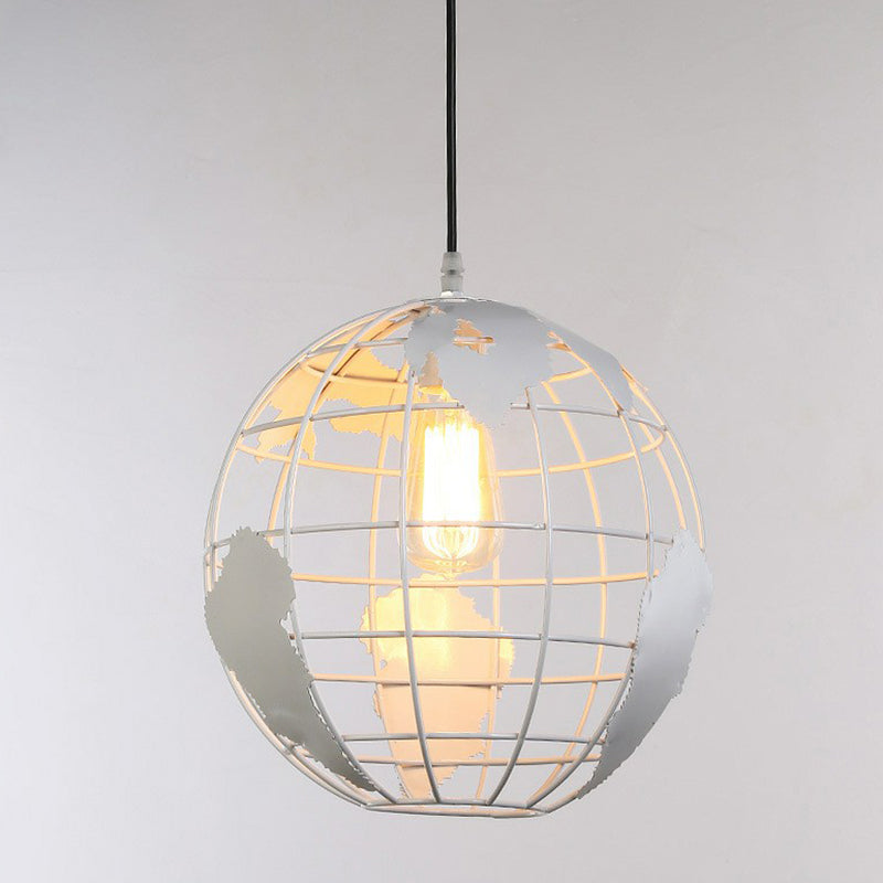 World Globe Pendant Light: Loft Style Single-Bulb Iron Hanging Lamp For Kids Bedroom