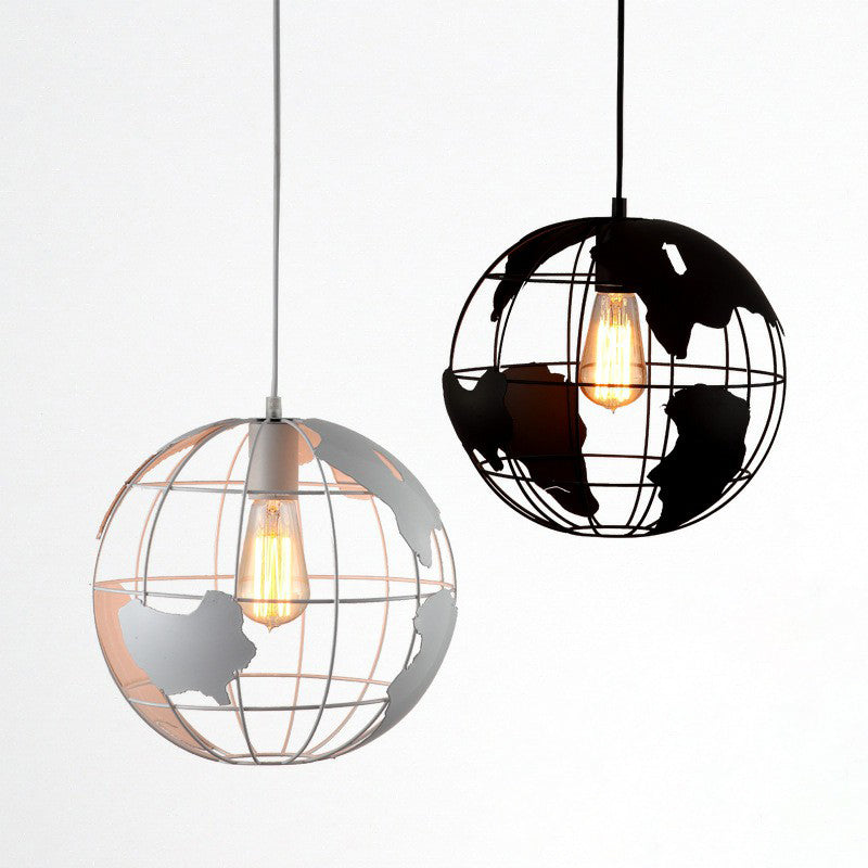 World Globe Pendant Light: Loft Style Single-Bulb Iron Hanging Lamp For Kids Bedroom
