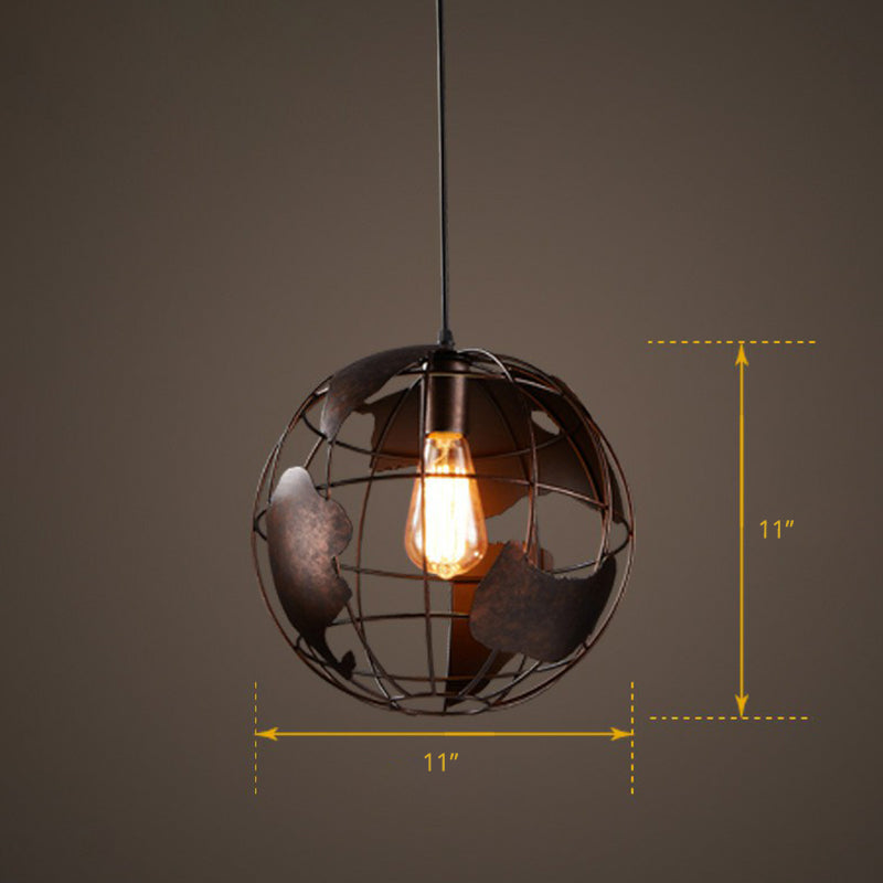World Globe Pendant Light: Loft Style Single-Bulb Iron Hanging Lamp For Kids Bedroom