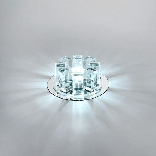Stainless Steel Led Ceiling Flush Light With Simplicity Crystal Block Design For Entryway