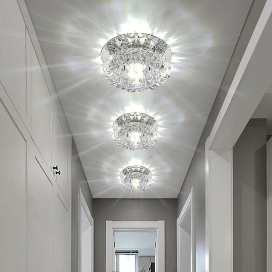 Minimalist Led Crystal Flush Mount Ceiling Lamp For Flower-Inspired Corridors Clear / White