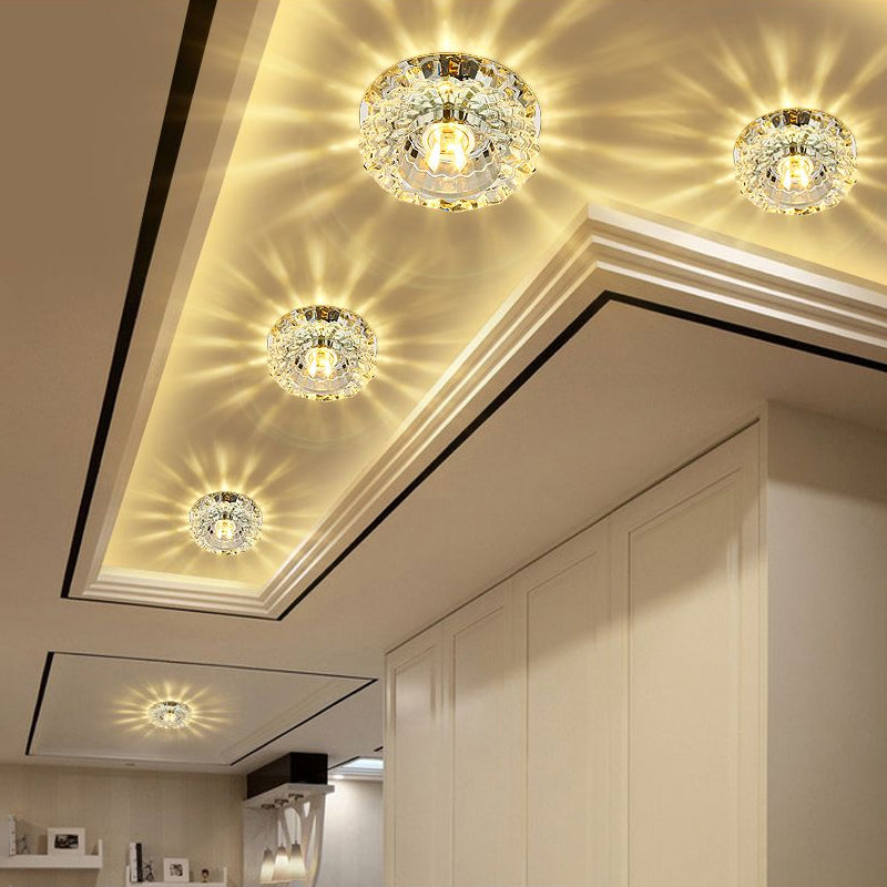 Modern Circular Led Crystal Flushmount Light – Living Room Ceiling Spotlight
