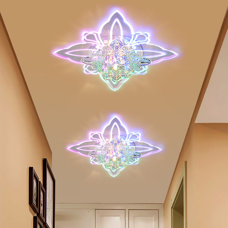 Crystal Blossom Led Ceiling Lamp With Modern Style And Clear Acrylic Petals - Ideal For Foyers Flush