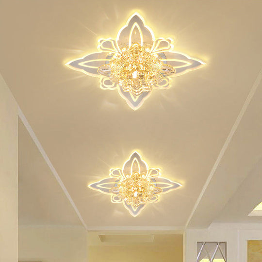 Crystal Blossom Led Ceiling Lamp With Modern Style And Clear Acrylic Petals - Ideal For Foyers Flush