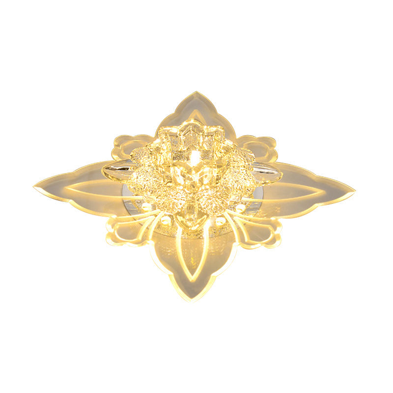 Crystal Blossom Led Ceiling Lamp With Modern Style And Clear Acrylic Petals - Ideal For Foyers