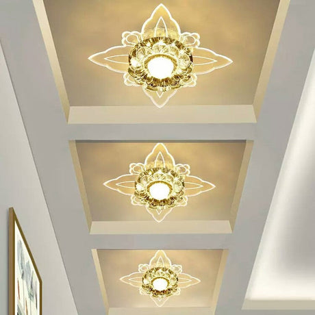 Contemporary Floral Crystal Led Flushmount Ceiling Light - Clear Perfect For Hallways