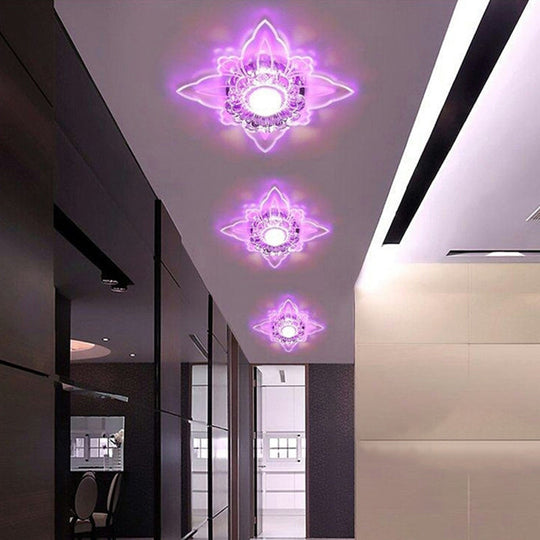 Contemporary Floral Crystal Led Flushmount Ceiling Light - Clear Perfect For Hallways