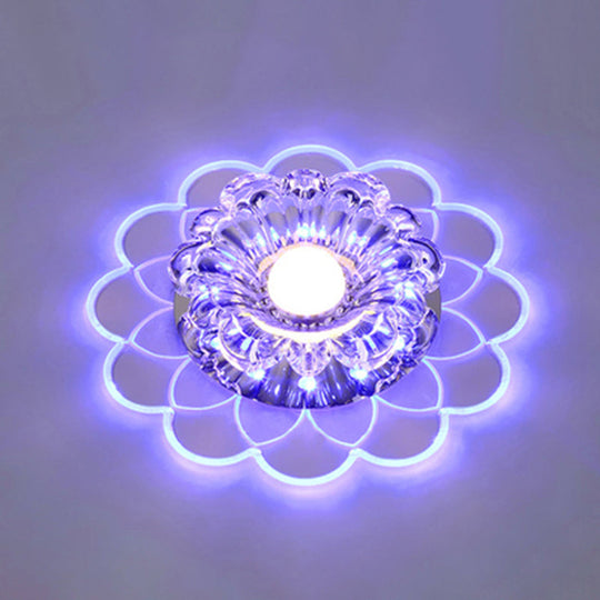 Clear Crystal Led Scalloped Flush Ceiling Light - Modernist Fixture For Hallways / Blue
