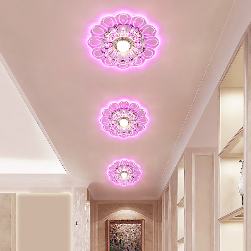 Minimalist Crystal Led Flush Mount Ceiling Light With Floral Design - Ideal For Foyer Clear Lamp