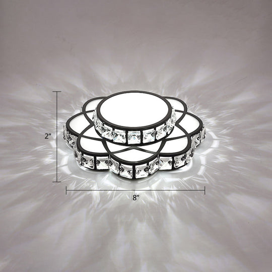 Modern Crystal Led Flush Mount Ceiling Light - Black Floral Design For Gallery / White