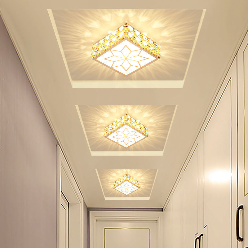 Simple Crystal Embedded Led Ceiling Flush Mount Light Fixture For Hallways Clear / Warm