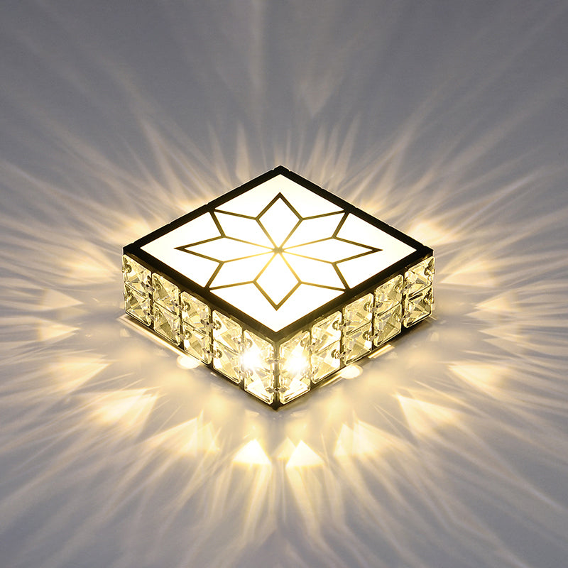Minimalist Black Led Flush Mount Light With Inlaid Crystal For Corridor Ceiling Lighting / Warm