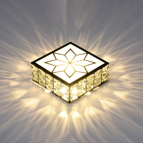 Minimalist Black Led Flush Mount Light With Inlaid Crystal For Corridor Ceiling Lighting / Warm