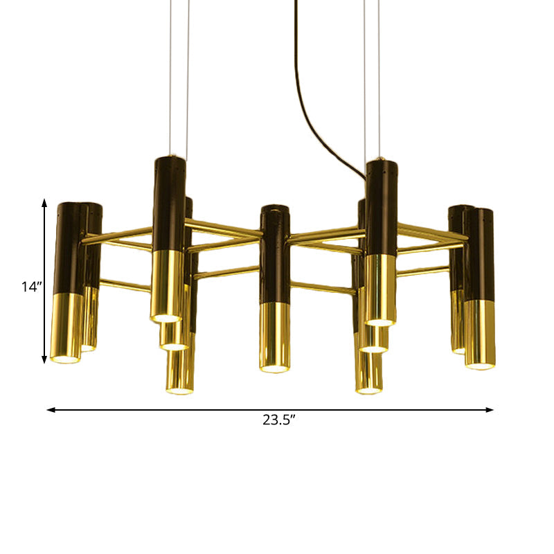 Contemporary Metal Tube Chandelier - Gold Led Pendant Light With 11/22 Lights In Warm Glow