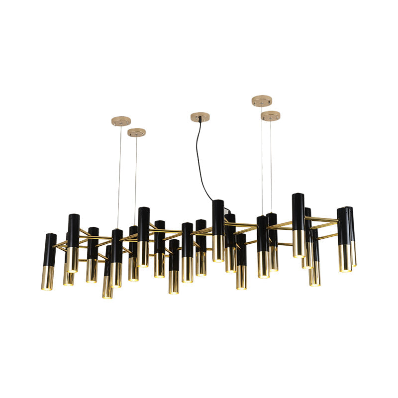 Contemporary Metal Tube Chandelier - Gold Led Pendant Light With 11/22 Lights In Warm Glow