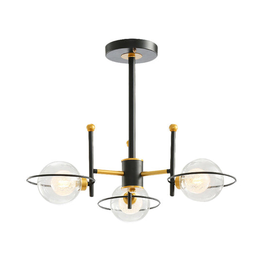 Modern Sputnik Metal Chandelier Light With Clear Glass Ball Shades - 3/6 Lights Black Led Ceiling
