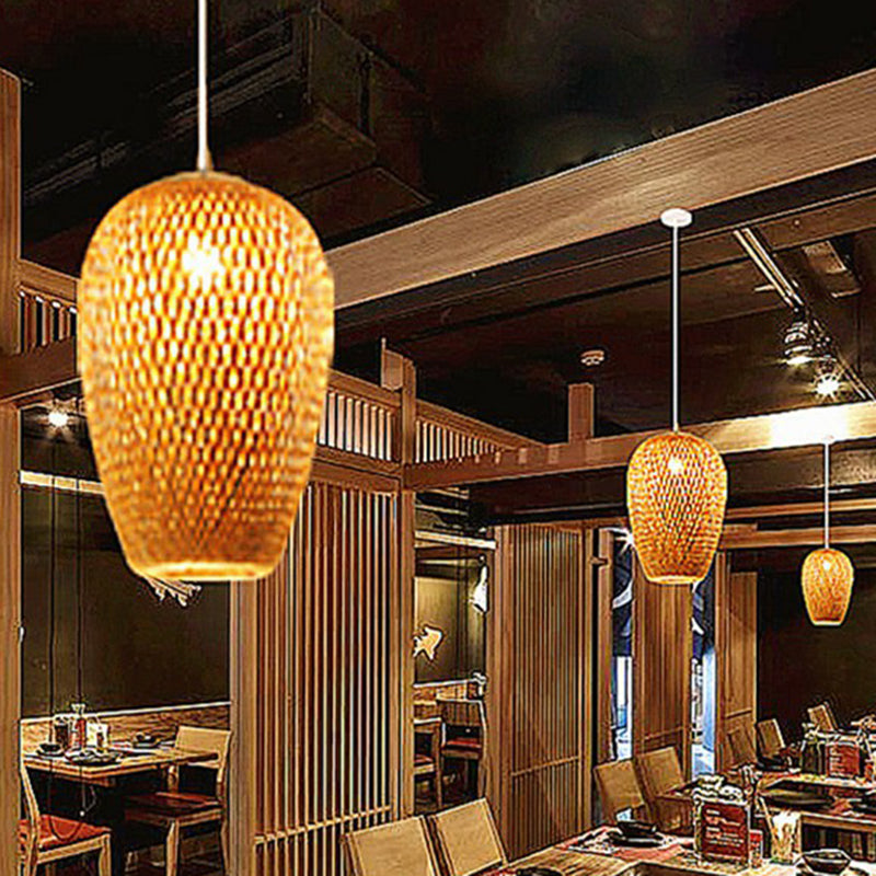 Chinese Hand-Woven Bamboo Pendant Light - Beige