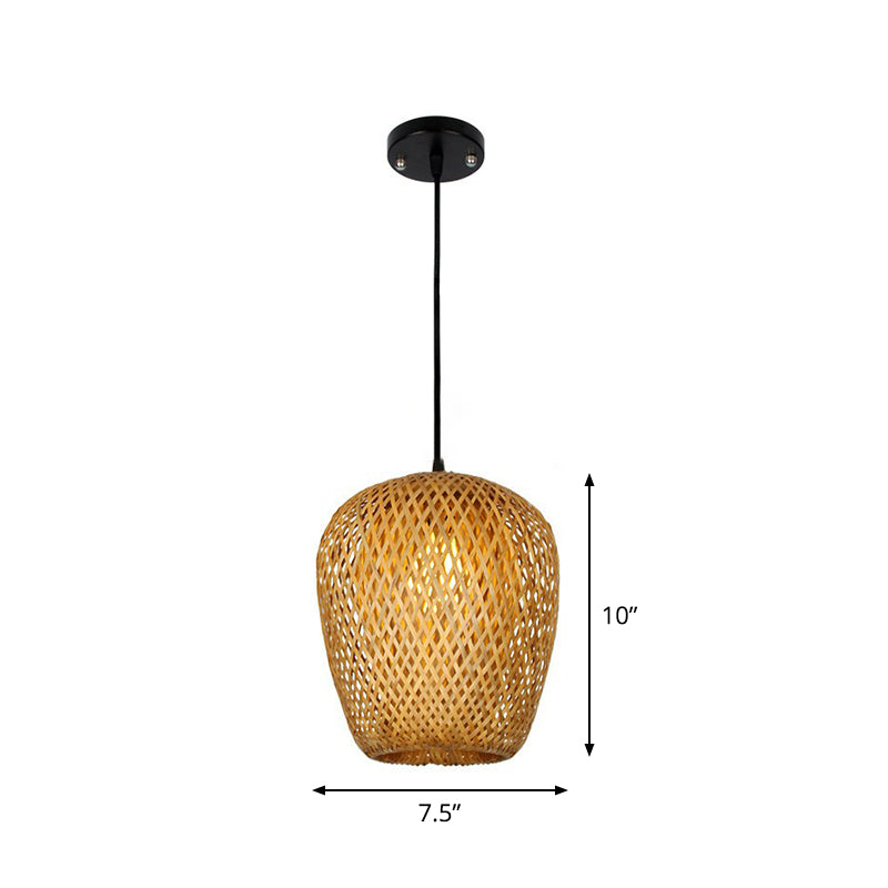 Chinese Hand-Woven Bamboo Pendant Light - Beige