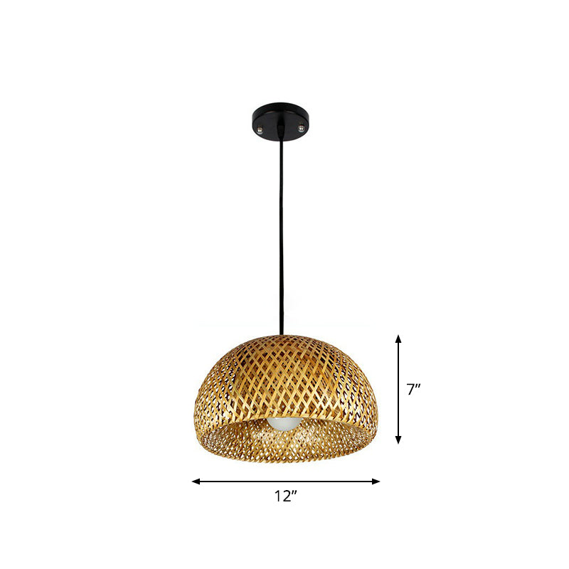 Chinese Hand-Woven Bamboo Pendant Light - Beige