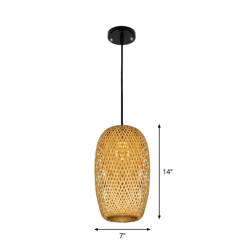 Chinese Hand-Woven Bamboo Pendant Light - Beige
